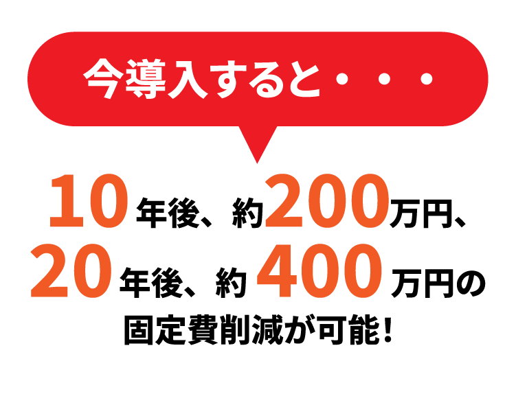 今導入すると20年後には400万の固定費が削減可能